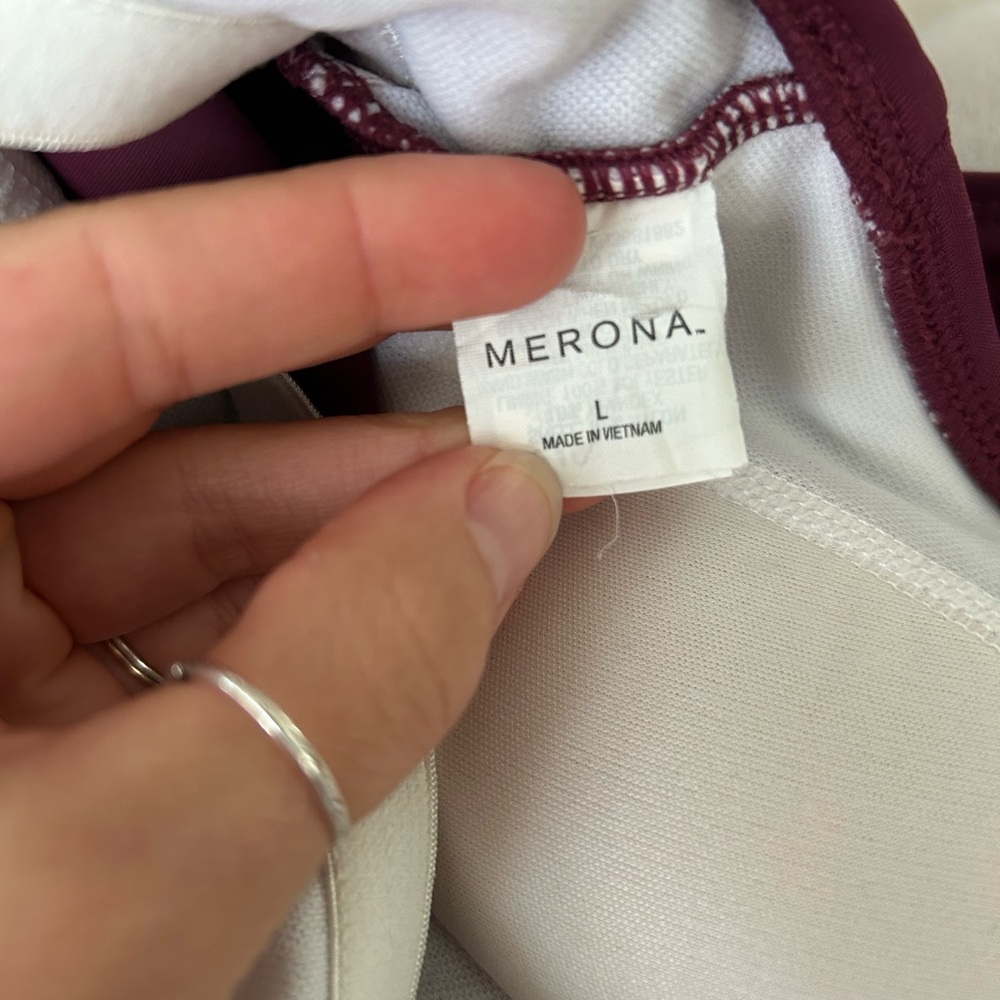 Merona L maroon red bathing suit swim halter rouged - Picture 6 of 6